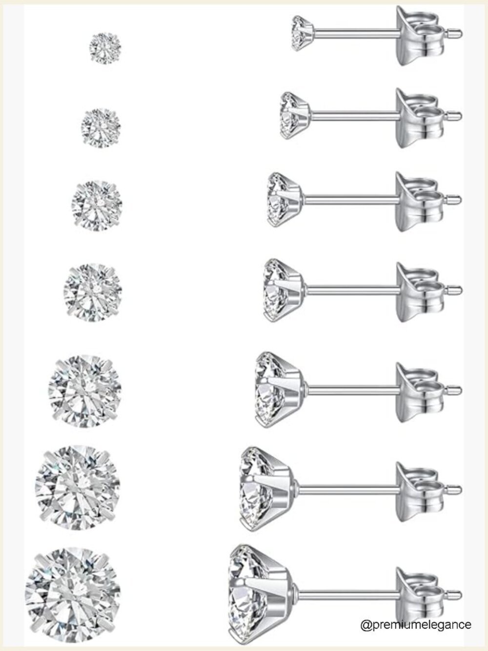 7 Pairs Silver Cubic Zirconia Stud Earrings Set Hypoallergenic CZ Studs